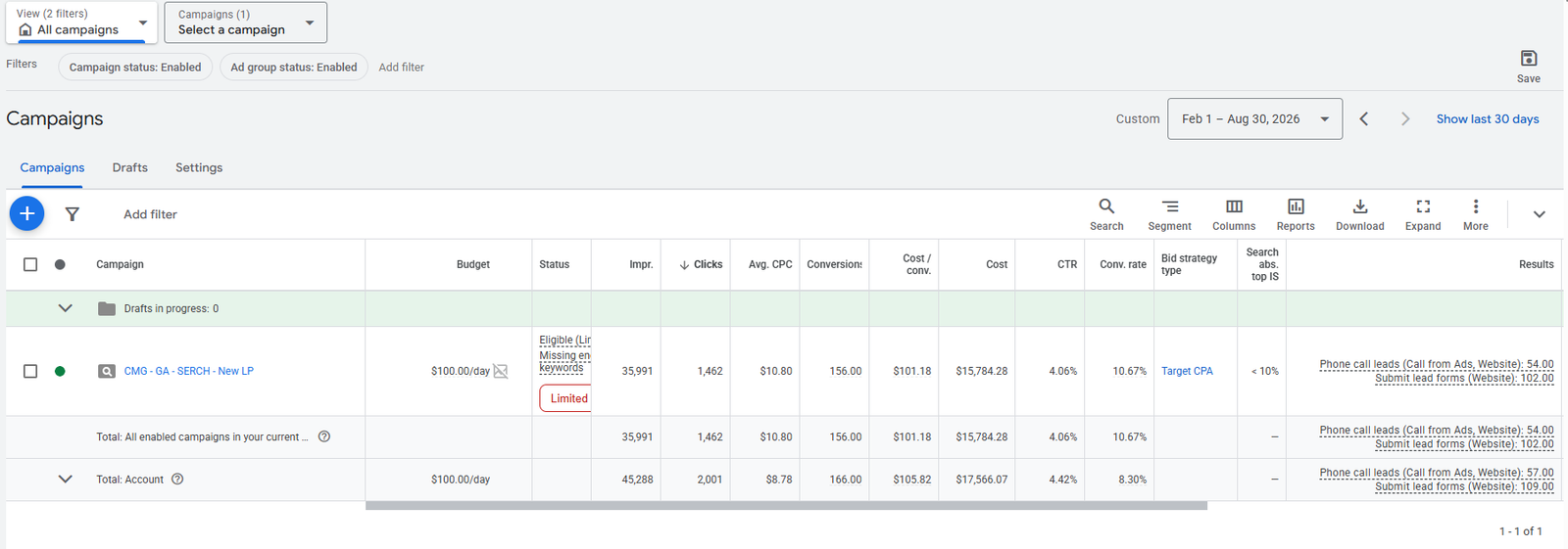 Brighter Alternative Google Ads campaign results