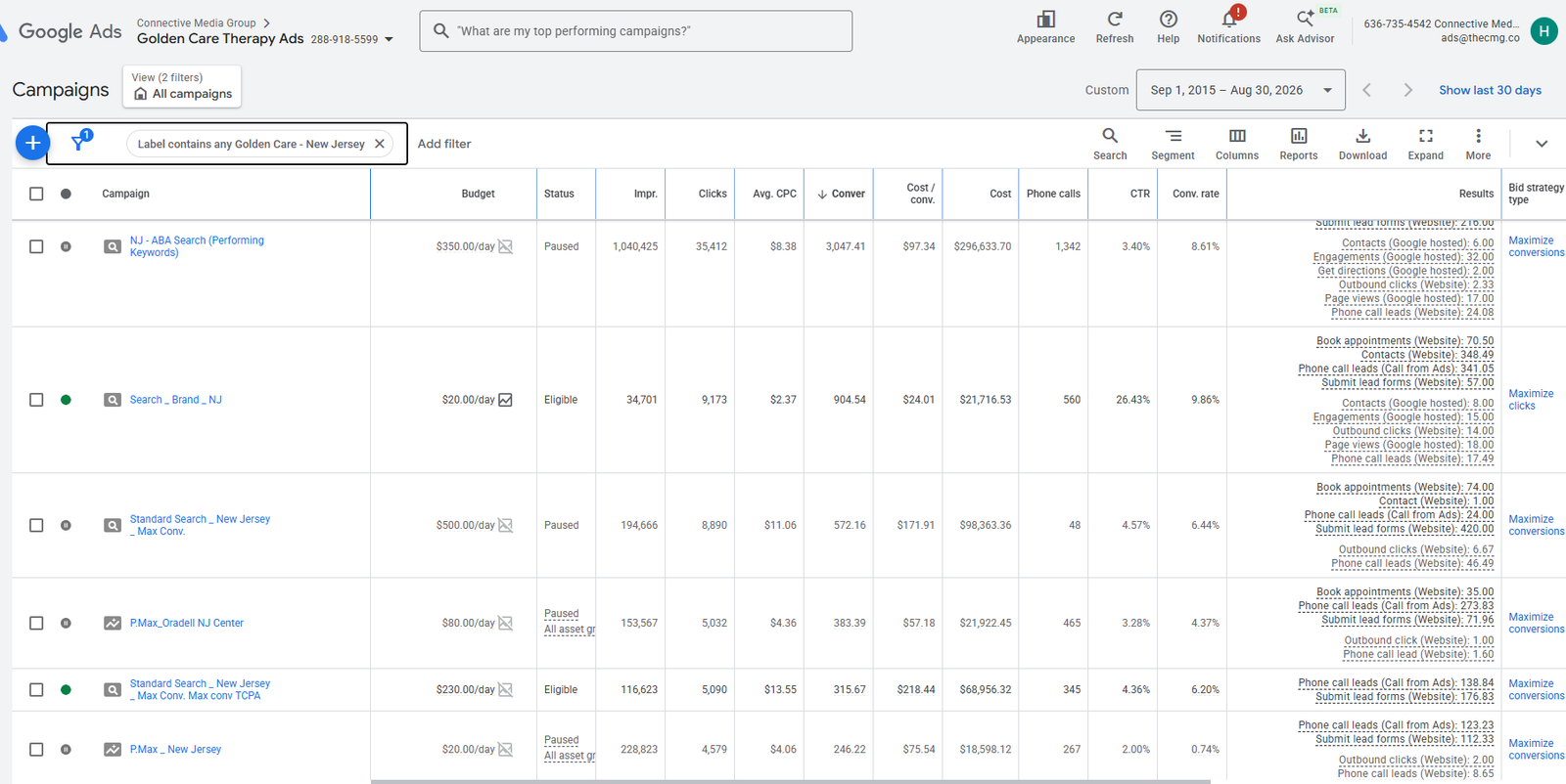 Golden Care Aba Google Ads campaign results