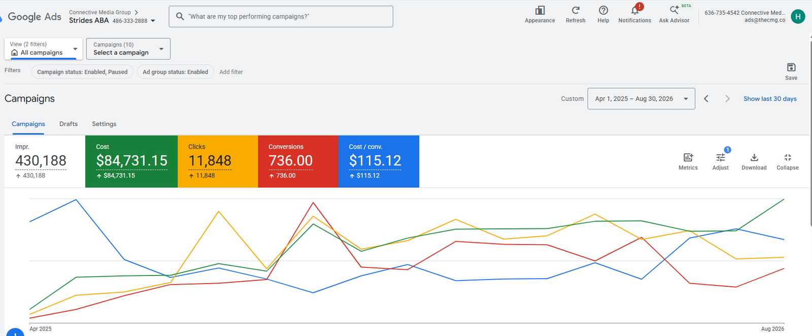 Strides Aba Google Ads account overview